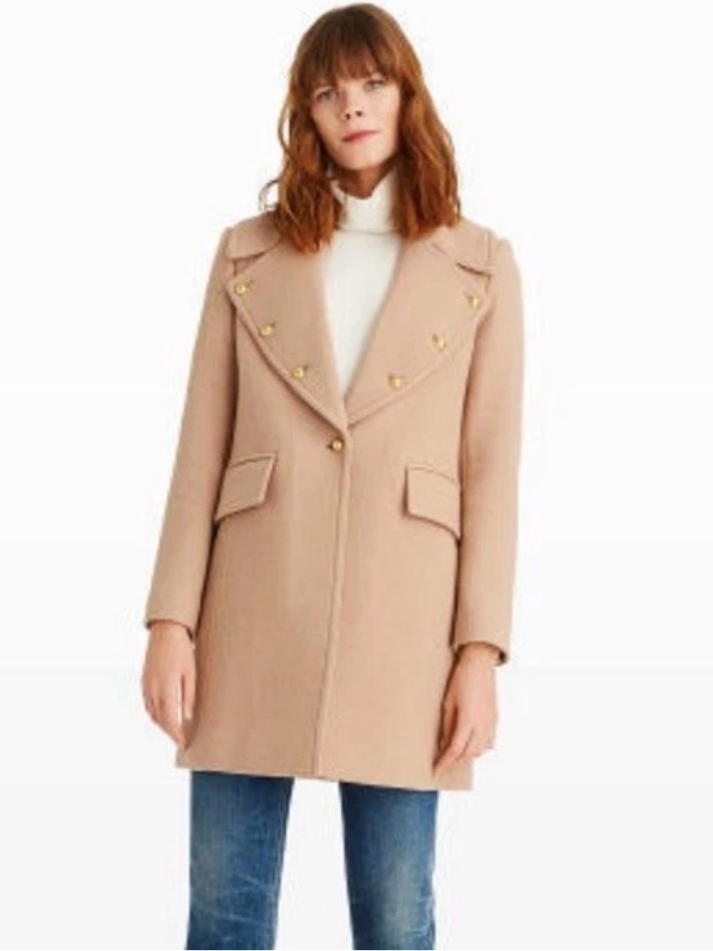 CLUB MONACO - Women’s Double-Breasted Wool Blend Coat - Beige - SMALL - LIKE NEW